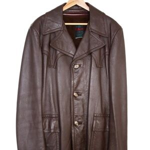 Chocolate Brown Leather Jacket — Vintage Midi Length Outerwear
